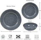 12 Pcs Vintage Melamine Dinnerware Sets, Durable Set Of 4 Plates and Bowls Set, Lightweight Dishes Dinnerware Sets for Indoor and Outdoor Use, BPA Free,Cool Gray