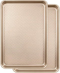 Wildone 2 Pack Half Sheet Baking Pans, Honeycomb Embossed Nonstick Baking Sheet 17.5x12 In, Thicker Carbon Steel Cookie Sheet, Even Heating & Warp Resistant, Champagne Gold