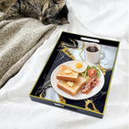 Serving Tray with Handles, 15.7 * 11.8 inches, Plastic Ottoman Tray with Exquisite Paintings, Trays for Coffee Table