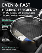 8 Inch Non Stick Frying Pan with Stainless Steel Lid, Hybrid Nonstick Stainless Steel Skillet Stay-cool Handle Dishwasher and Oven-Safe Chef Pan, Induction Compatible Cooking Pan, PFOA Free Cookware