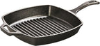 Lodge Square Cast Iron Grill Pan - Pre-Seasoned Square Skillet - Ridged Burger Grill Pan - Even Heat Distribution - PFAS-Free Non-Toxic Cookware - 10.5 Inches