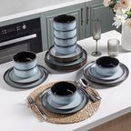 LERATIO Ceramic Dinnerware Sets for 8,Plates and Bowls Sets,Reactive Glaze Dishes Set,Highly Chip and Crack Resistant | Dishwasher & Microwave & Oven Safe Dishes set,Service for 8-Gray White(24pcs)