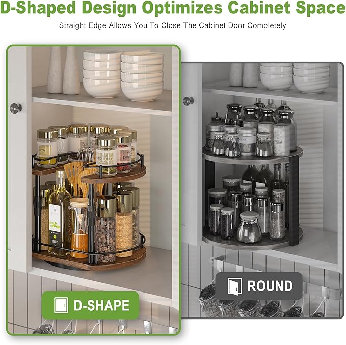 Lazy Susan Spice Rack Organizer For Cabinet With Adjustable Height, 12 inch Rotating Countertop Seasoning Organizer For Tall Bottle, 2-Tier Spining Turntable Spice Holder For Pantry