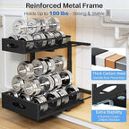 Under Sink Organizer, 2 Tier Pull Out Under Cabinet Organizer Shelf with Pad for Framed Cabinets, Metal Slide Out Under Sink Storage, Mesh Sliding Drawers for Kitchen Bathroom Laundry(Black, 1 Pack)