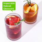 Vintage Hobnail Drinking Glasses Set of 12-14 oz Old Fashioned Water Glass Cups & 11 oz Cocktail Glasses, Aesthetic Kitchen Bar Tumbler Glassware Gifts Sets for Smoothie, Juice, Coffee, Wine