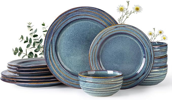 GBHOME Ceramic Dinnerware Sets,12 pcs Embossed Elegant Stoneware Plates and Bowls Sets, Housewarming Wedding Gift | Dishwasher & Microwave Safe | Dishes Set Service for 6