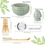 Matcha Whisk Set- Matcha Set includes Matcha Whisk and Bowl, Sifter, Holder and Scoop- The Perfect Bamboo Whisk for Matcha Tea (Blue Flowers)