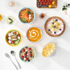 vancasso SELENE 24 oz Cereal Bowls set of 6, Ceramic Soup Bowls for Kitchen, Dishwasher & Microwave Oven Safe- for Cereal, Soup, Pasta, Salad, Pastel Floral Design Bowl Set