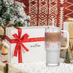 INSETLAN 26oz Cute Pink Bow Glass Cup with Lid and Straw, Girly Preppy Aesthetic Glass Tumbler with Handle, Birthday, Valentine’s & Christmas Gift for Women, Teens & Friends