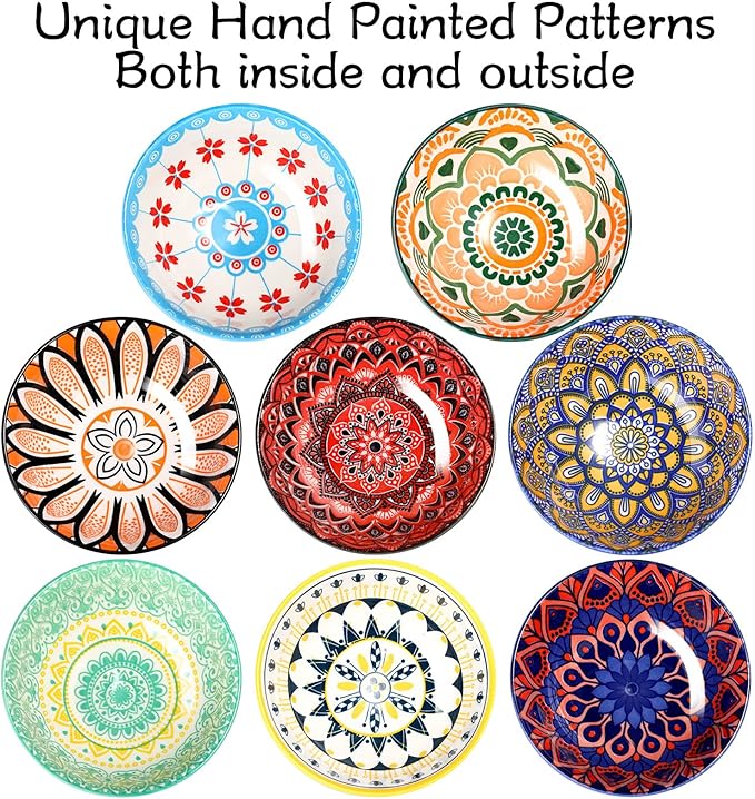 8 Pcs Colorful Ceramic Bowl Set 10 oz 4.75'' Porcelain Kitchen Soup Cereal Serving Bowls for Ramen Rice Dessert Snack Salad Ice Cream Pasta Oatmeal Microwave and Dishwasher Safe(Vintage)