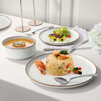 Herogo 6 Pieces Stoneware Dinnerware Dishes Sets for 2, Kitchen Handmade Dining Plates and Bowls Sets, Double Reactive Glaze, Microwave & Dishwasher Safe, Scratch Resistant, Ivory White