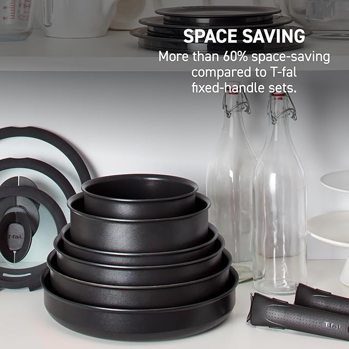 T-fal Ingenio Nonstick Cookware Set, Induction, Oven Broiler Safe 500F, Cookware, Pots and Pans, RV, Camping, Oven, Broil, Dishwasher Safe, Detachable Handle, Red (Pack of 20)