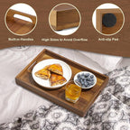 15 Inch Acacia Wood Serving Tray with Handles, Decorative Rectangle Wooden Tray for Ottoman, Breakfast in Bed, Coffee Table, Perfect for Living Room Bedroom Entryway and Kitchen