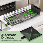 Large Dish Drying Rack, Expandable Dish Rack, Stainless Steel Anti-Rust Dish Racks for Kitchen Counter, Multifunctional Dish Drainer with Utensil Holder & Cup Holder, 13.4"-28.7" L x 11.8" W