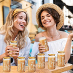 Mumufy 8 Pack Bridesmaid Gift Glass Cups, Cute Flower Mason Jars with Bamboo Lids & Straws, 16oz Iced Coffee Tumblers for Wedding, Bridal Party, Birthday, Mother's Day(Boho Floral)