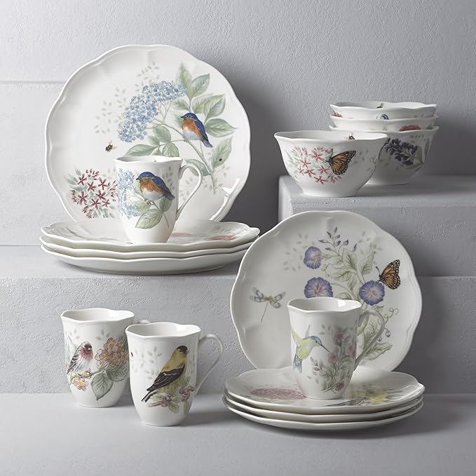 Lenox Coffee Mug Set, Butterfly Meadow Flutter 4-Piece Mugs, Service For 4, 12 Ounce Mug, Chip Resistant White Porcelain, Microwave And Dishwasher Safe, Ceramic Mugs, Coffee Cups (Assorted, 4 Piece)