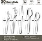 20-Piece Heavy Duty Silverware Set for 4, E-far Stainless Steel Flatware Cutlery Set, Thick Metal Tableware Eating Utensils Include Forks Spoons Knives, Square Edge & Mirror Polished, Dishwasher Safe