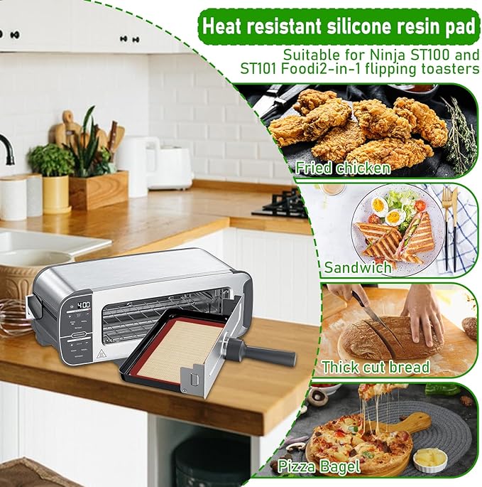 4 Pack Reusable Silicone Baking Mat for Ninja ST100 and ST101 Foodi 2-in-1 Flip Toaster (9.5"L x 5.5"W)