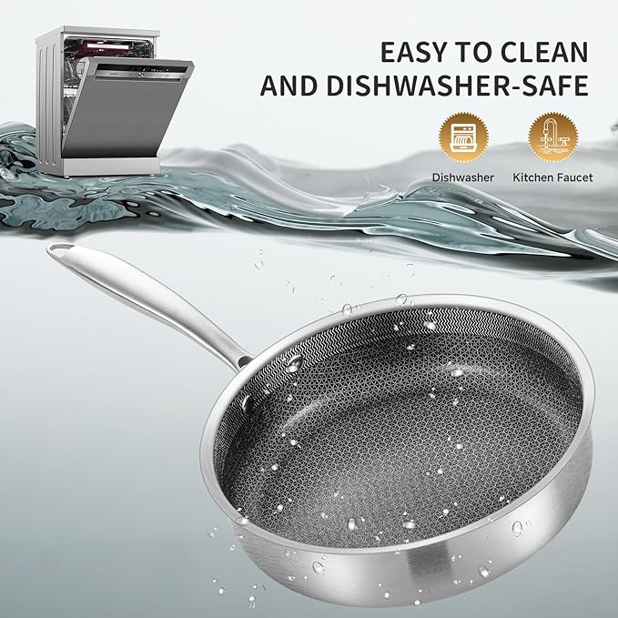 LOLYKITCH 3 Quarts Hybrid Stainless Steel Nonstick Sauté Pan,Skillet,10 Inch Induction Deep Frying Pan,Dishwasher and Oven Safe,Riveted Handle.