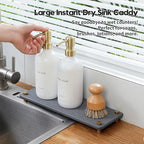 Kitchen Sink Caddy Water Absorbing Stone Drying Tray, Diatomite Bathroom Sink Organizer, Faucet Counter Mat Coaster, Soap Dish Rack Riser Dispenser Sponge Holder, Dark Gray Gold -12.5" x 4.5"