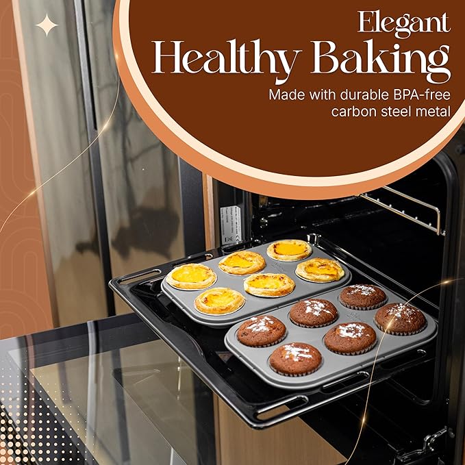 8 Piece Nonstick Stackable Bakeware Set - 8 Piece Nonstick Bakeware Set - Easy Storage, 450°F Oven Safe, Durable Design, Muffin, Loaf, Baking Sheets, Round & Square Pan, Roaster; BPA-Free (Gray)