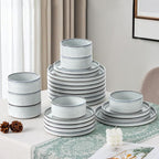 LIANYU 18 Piece Dinnerware Sets for 6, Stoneware Dinner Plates and Bowls Set, Dishware Dish for Home Kitchen Dining, Rustic Terracotta Bottom, Dishwasher & Microwave Safe, Lucent White