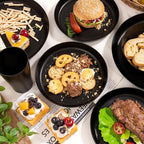 EI 24pcs Black Wheat Straw Plates,Wheat Straw Dinnerware Set,Plates and Bowls Sets,Reuasble Plate,Unbreakable Dinner Plate Heavy Duty Plastic for Picnic Outdoor Activities Dormitory Kitchen