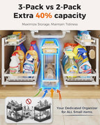 Sevenblue 3 Pack Under Sink Organizer, Multi-Purpose 2 Tier Pull-Out Metal Under Kitchen Sink Organizer, Height Adjustable Storage Shelves for Kitchen Bathroom Cabinet (White)
