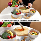 ECOWAY Salad Bowls Set of 3 with Lid & Serving Utensils, Bamboo Fiber Mixing Bowls Set Large Serving Bowls & Storage Set with Bamboo Lid for Salad, Kitchen Eating, Pasta, Popcorn, Chips, Fruit, Grey