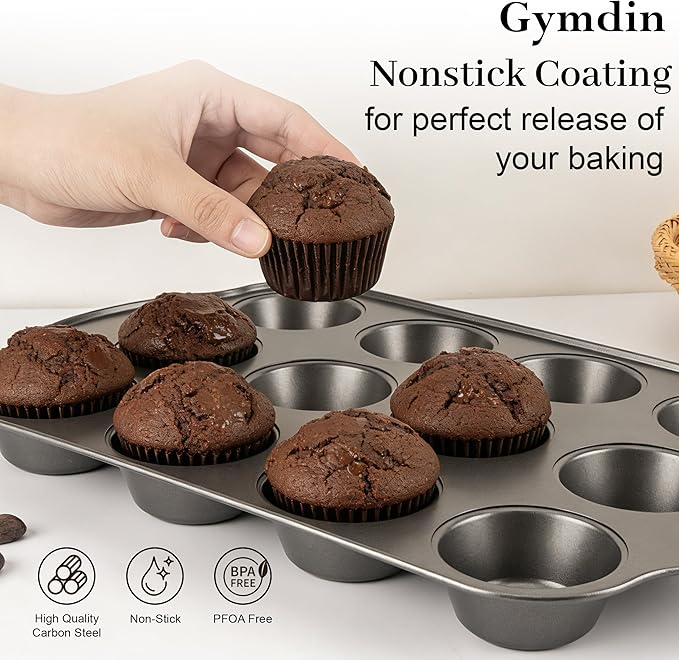 13 PCS Nonstick Bakeware Set - Carbon Steel Baking Pans Set with Dual Handles, Includes Roasting Pan, Pizza Pan, Cookie Sheet, Cake Pans, Muffin Pans, Cooling Rack, Oven Mitts, Non-Toxic