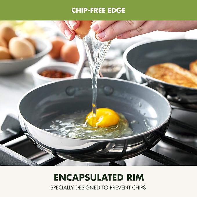 GreenPan Valencia Pro Tri-Ply Stainless Steel 8” Frying Pan Skillet, PFAS-Free Ceramic Nonstick Coating, Induction Ready Cookware, All Cooktops, Eggs & Omelets, Dishwasher & Oven Safe 600F