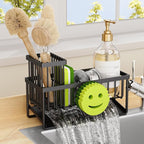 MURLONG Kitchen Sink Organizer,Sink Caddy Organizer with Removable Brush Holder,Self-Draining Countertop Organizers and Storage Essentials,Home Decor and Kitchen Gadgets-Black