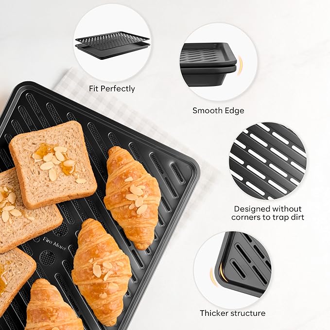 Cookie Sheets for Baking with Cooling Rack Set of 4, 0.8mm Thick Nonstick Baking Sheets for Oven, Half/Quarter/Jelly Roll Pans Oven Trays, Heavy Duty Baking Pan Set with Diamond Texture