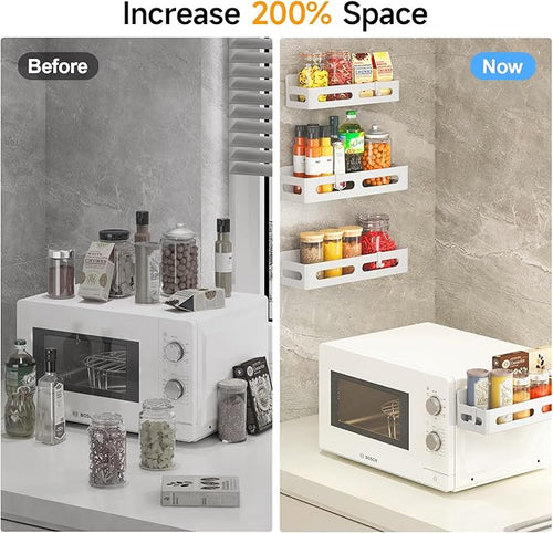 6 Pack Strong Magnetic Spice Rack for Refrigerator, Multipurpose Magnetic Shelf for Fridge with 4 Hooks for kitchen and Bathroom Organization, White