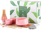 HELPLX Matcha Whisk Set, 10-Piece Japanese Matcha Kit with Bowl, Whisk & Holder, 2 Tea Cups, Bamboo Scoop, Spoon, Sifter, Scoop Rest & Tea Towel – Pink Matcha Tea Set for Ceremony or Daily Use