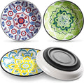 WROSWT Non-Slip Cat Bowl,Ceramic Cat Food Bowls with Silicone Bottom, Anti-Whisker Fatigue Cats Dishes Set, Shallow & Wide Kitten Plates for Food and Water, 4 Pack
