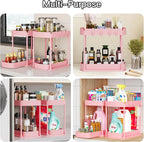 2 Pack Multi-Purpose Pull-Out Storage Organizers, Under Sink Organizers and Storage for Bathroom & Kitchen, Under Cabinet Organizers and storage, 14.8 Inch, Pink