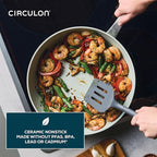 Circulon Halo with LaserDefense Ceramic Nonstick Frying Pan with Helper Handle and Lid, Made Without PFAS, Compatible with All Stovetops, Dishwasher and Oven Safe, 12 Inch Skillet - Sage