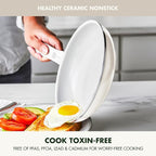 GreenPan Dover 10” Frying Pan Skillet, Non-Toxic PFAS-Free Ceramic Nonstick Coating, Sear Saute Fry Egg Omlete, Dishwasher & Oven Safe, Stay Cool Handle, Easy Pour Rims, Cream White