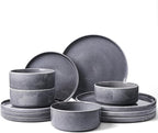 Famiware Annecy Plates and Bowls Sets, 12 Pieces Dinnerware Sets, Microwave and Dishwasher Safe Dishes Set for 4, Chip and Scratch Resistant, Misty-Blue