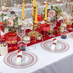 Ciaell 350 PCS Clear and Red Plastic Plates – Red Dinnerware Set for 50 Guests Include 100 Plastic Plates, 50 Pre Rolled Napkins with Cutlery Set, 50 Cups for Wedding & Party & Anniversary