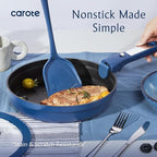 CAROTE 11-Piece Pots and Pans Set, Nonstick Cookware Set Detachable Handle, Frying Pan with Splatter Screen, Oven Safe, Induction Ready, Stackable, Blue