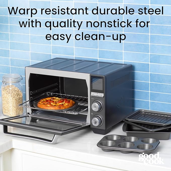 GoodCook Everyday Nonstick Toaster Oven 6-Piece Steel Bakeware Set, Gray