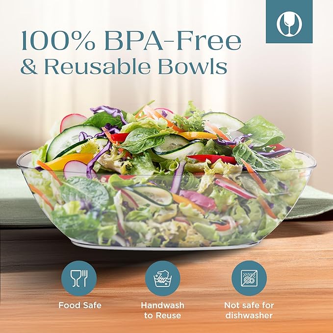 Posh Setting Plastic Party Bowls - Disposable Clip-on Bowls, Perfect for Chocolate, Candy, Apps; Set of 4 Clear Entrees