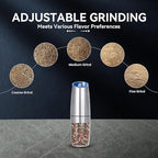 Rechargeable Electric Salt and Pepper Grinder, gravity electric salt and pepper grinder, Adjustable Roughness, LED Light, 1 Pack, (Silver)