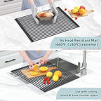 Ohuhu Sink Drying Rack, 20.5" W x 16.1" L Over Sink Roll-Up Dish Drainer - Rolling Foldable Accessories Heat-Resistant Mat Anti-Slip Silicone Coated Multipurpose for Kitchen Counter