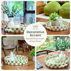 CHI AN HOME 12.6" Capiz Decorative Tray with Handles, Checkered Round Serving Tray for Coffee Table, Kitchen Counter, or Bathroom (Pistachio Green)