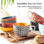 DOWAN Mosaian Soup Mugs, 24oz Large Coffee Mugs Set of 4, Soup Mugs With Handles, Ceramic Mugs for Soup/Coffee/Cereal/Latte, Thanksgiving and Christmas Gifts for Family and Friends