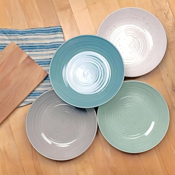 Sango Siterra Artist's Blend Stoneware Pasta Bowls (Set of 4) Multi Assorted Colors– Featuring Soft Gray, Blue, Green, and Ivory, for Everyday Dining & Entertainment, Microwave & Dishwasher Safe