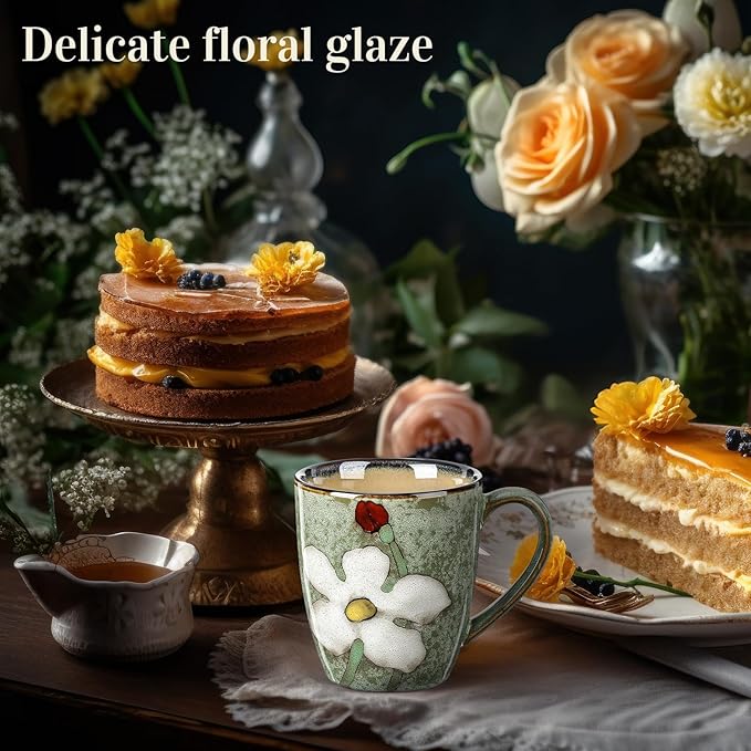 Maxdot 1 Pcs 12oz Ceramic Coffee Mugs Sets Glazing Process Cappuccino Mug Floral Ceramic Tea Cups Mother's Day Idea Gift for Women Mom Porcelain Cup for Coffee, Cocoa, Tea, Latte (Fresh)